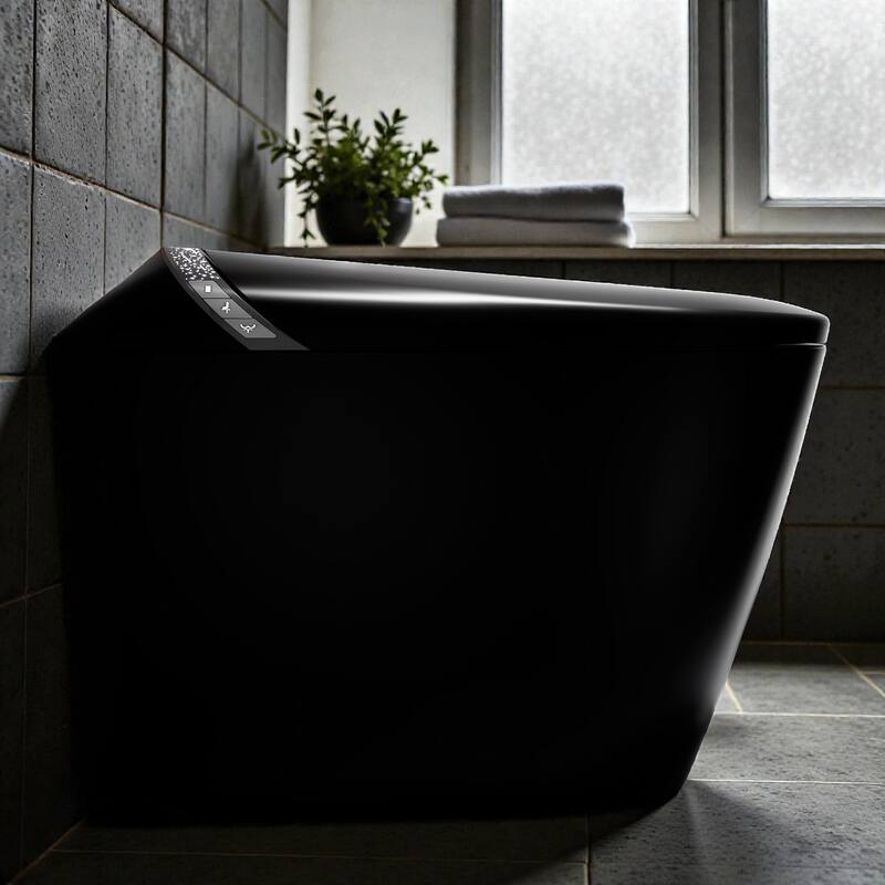 Elongated Smart Toilet with Built In Bidet. Tankless Design. Auto Open Close Seat. Foot Sensor. Warm Water Dryer