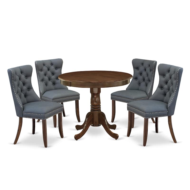East West Furniture Kitchen Table Set Includes a Round Dining Table and Upholstered Chairs, Antique Walnut (Pieces Options)