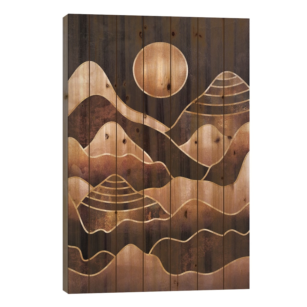 Sunkissed Mountains Print On Wood by Elisabeth Fredriksson - Multi-Color