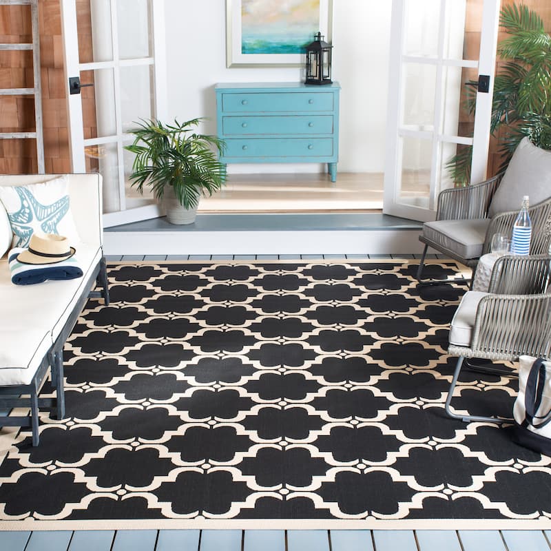 SAFAVIEH Courtyard Charleen Indoor/ Outdoor Waterproof Patio Backyard Rug - 8' x 10' - Black/Beige
