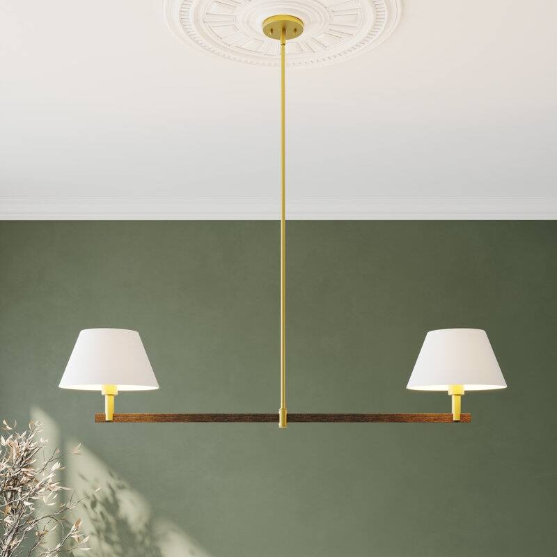 Acroma - 2 Light Gold Dimmable Lamp Shade Chandelier - N/A - Satin Brass/(DWW)