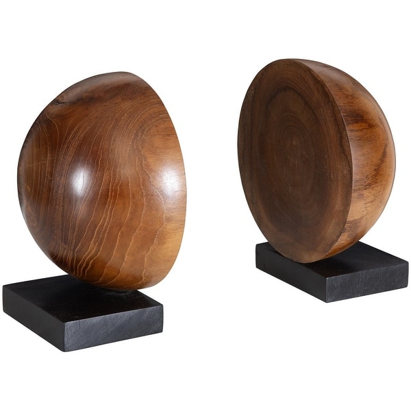 slide 2 of 4, Uttermost 17128 Teak And Noir 8" Wide Teak Wood Bookends - Set of 2 Black / Natural