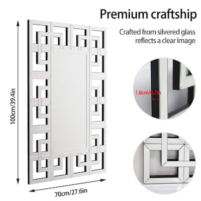 Large Wall Art Mirror Decor Silver Accent Geometric Frame