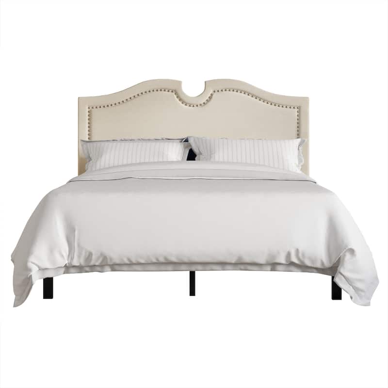 CraftPorch Modern Linen Nailhead Curvaceous Upholstered Bed - Dove Grey - Full