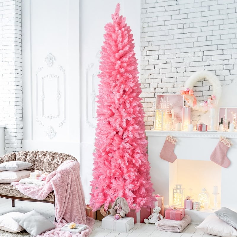 7.5 FT Pink Unlit Artificial Pencil Christmas Tree