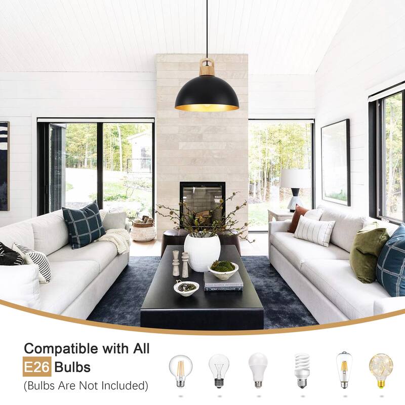 1-Light Rustic Hanging Pendant Light with Metal Shaded for Kitchen Island