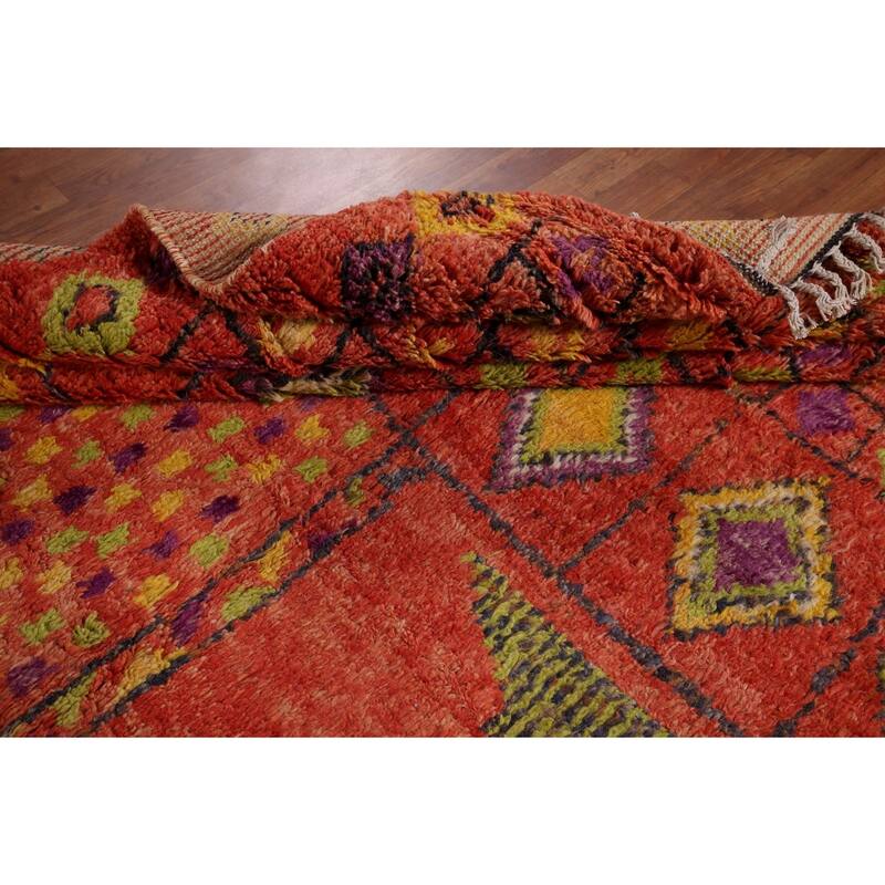Orange Moroccan Oriental Area Rug Hand-Knotted Wool Carpet - 6'9" x 10'2"