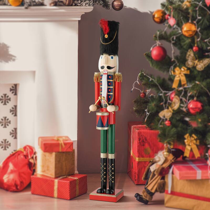 Glitzhome 42"H Large Size Christmas Wooden King & Soldier Nutcracker Set Xmas Figurine Decor for Indoor Outdoor