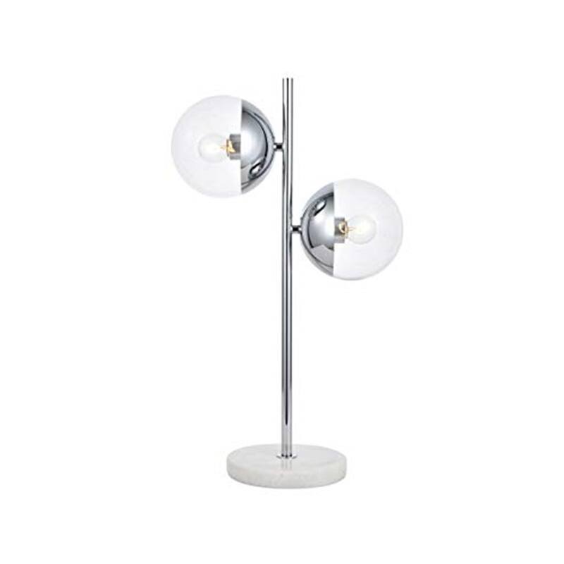 Chrome Table Lamp - 2 Light Clear Glass Shade - Modern Living Room Bedroom Lamp