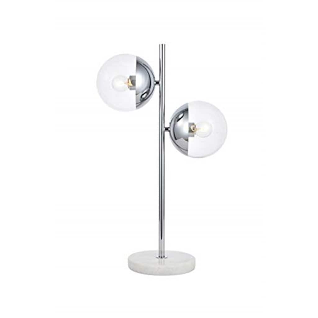 Chrome Table Lamp - 2 Light Clear Glass Shade - Modern Living Room Bedroom Lamp