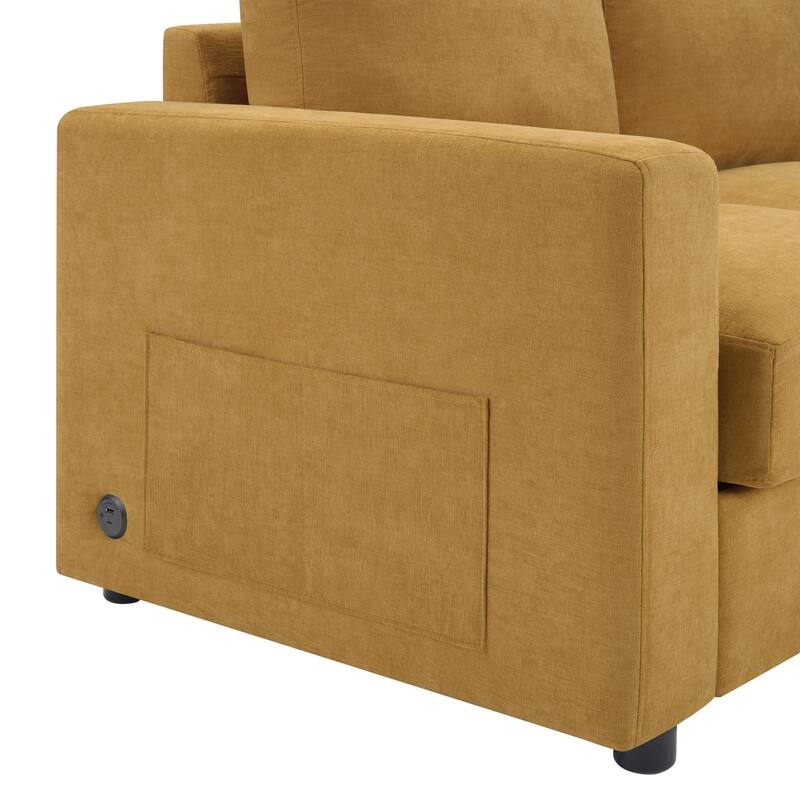 Living Room Chenille L-Shaped Sectional Sofa Set with Curved Chaise Lounge, USB Ports and Side Storage Pockets