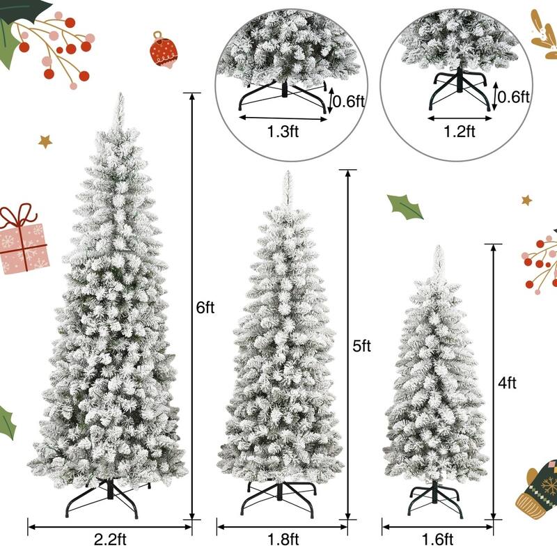 4/5/6FT Flocked Artificial Hinged Christmas Tree Set of 3 with LED Lights