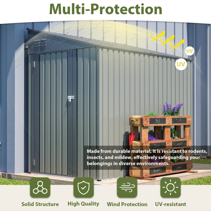 4x7 Foot Lean-To Shed, Heavy-Duty Steel Outdoor Storage for Garden Tools & Bicycles