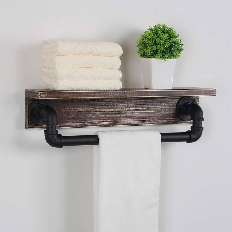 Rustic Wall Shelf with Towel Bar - 3.9"D x 19.7"W x 5.9"H