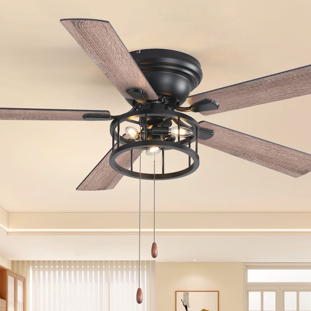 52" Rustic Ceiling Fan with Light and Pull Chain, Dual-Finish Blades, Farmhouse Ceiling Fan - 52 Inches