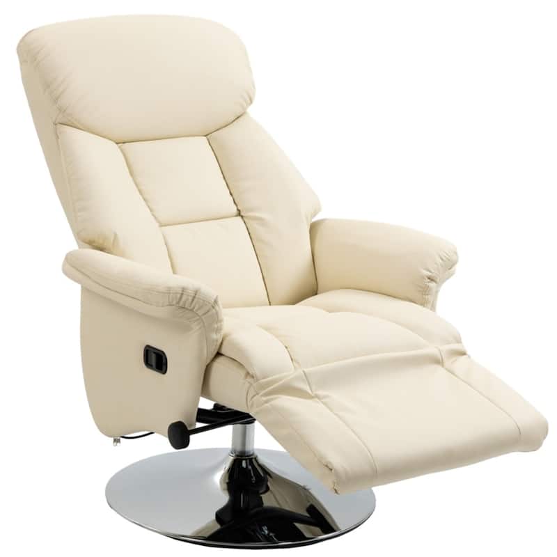 Cream White PU Leather Recliner Chair with Adjustable Backrest Swivel and Footrest for Living Room Office and Lounge - White