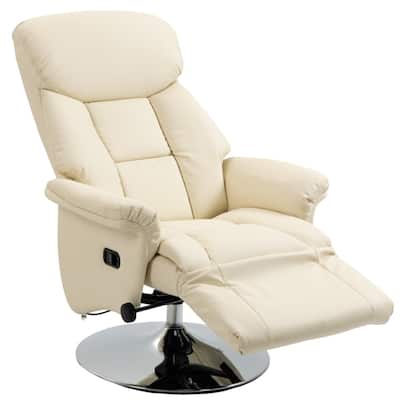 Cream White PU Leather Recliner Chair with Adjustable Backrest Swivel and Footrest for Living Room Office and Lounge