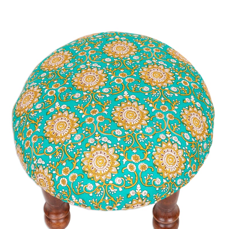 Novica Handmade Mughal Architecture Upholstered Ottoman Foot Stool