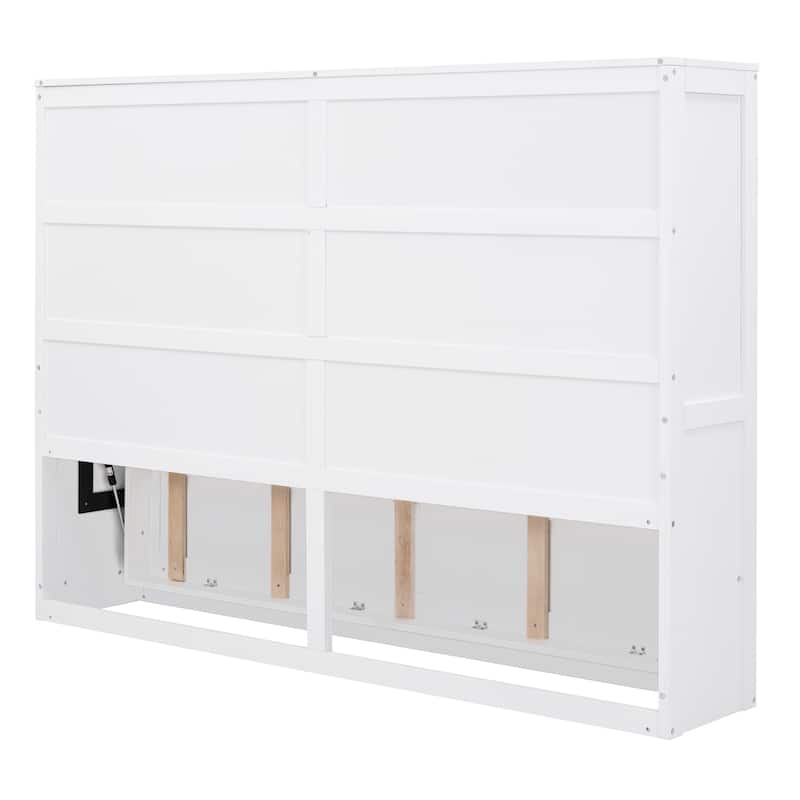 Queen Size Murphy Bed Cabinet with Dual-Piston Lift, Space-Saving Foldable Wall Bed Frame w/Slatted Base Guest Room Home Office