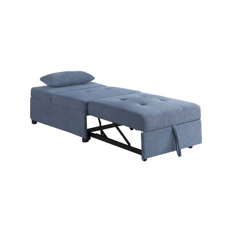 Blue Gray Sherpa Convertible Sofa Chair with Pull - out Bed and Adjustable Backrests