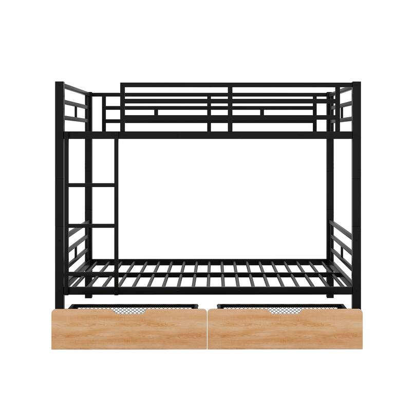 Full Size Convertible Bunk Bed with 2 Drawers, Metal Full over Full Size Bunk Bed Frame, Divided into 2 Separate Platform Beds