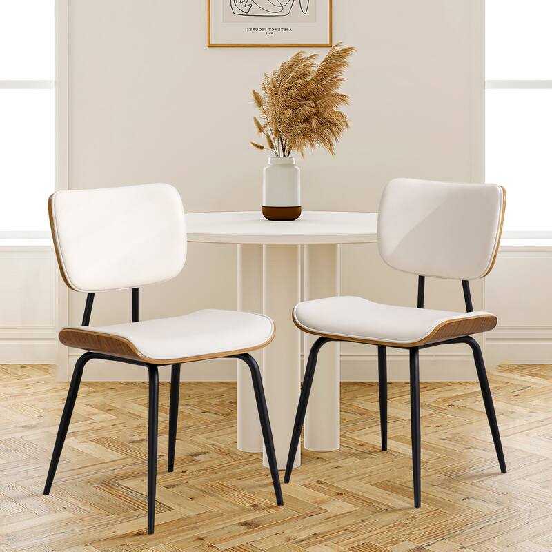 Faux Leather Upholstered Dining Chairs Set of 2/4 - 33.5" H x 17.5" W x 23" D - Set of 2 - Cream-PU Back