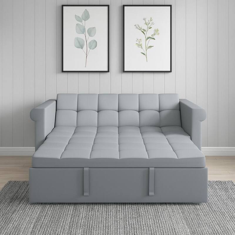 Minimalist Sofa Bed with 7-Position Adjustable Backrest, Convertible Sofa Loveseat with Sturdy Wooden Frame