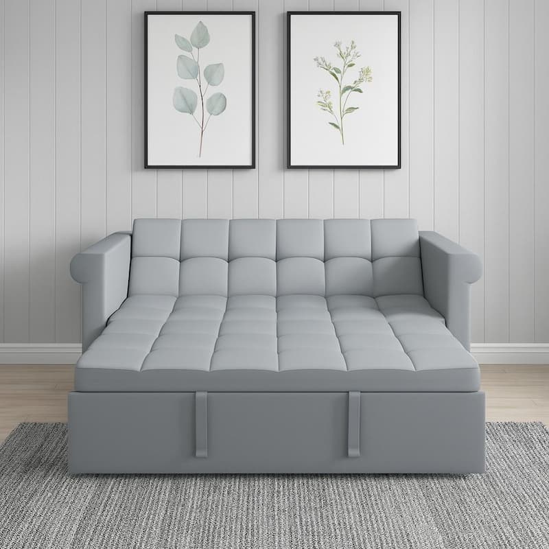 Velvet 2-Seater Sofa Bed, Pull-Out Couch Loveseat with Scroll Arms, Sleeper Sofa with Adjustable Backrest