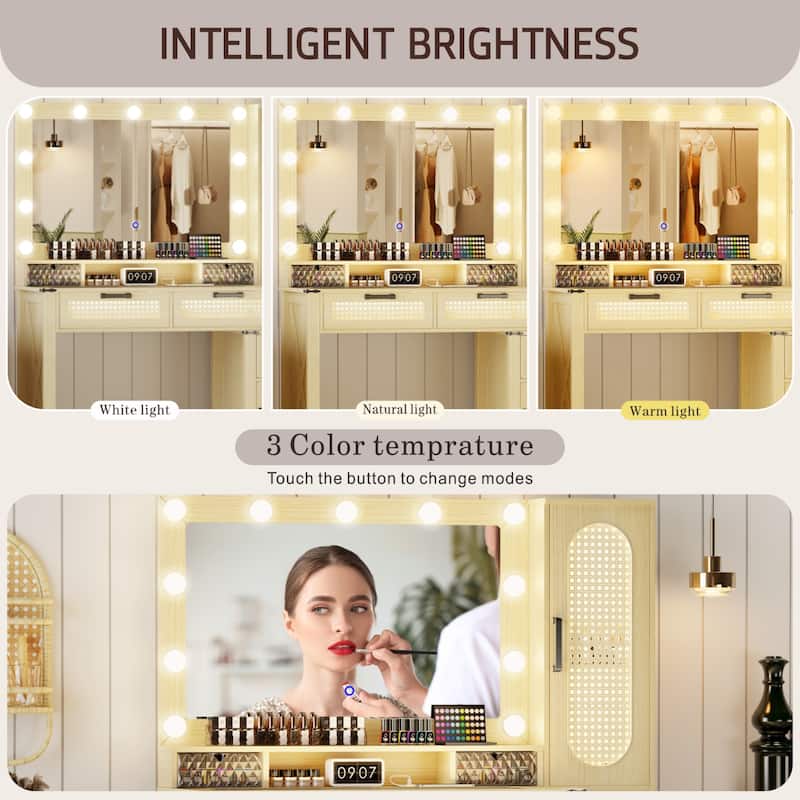 Makeup Vanity With LED Light and Charging Station