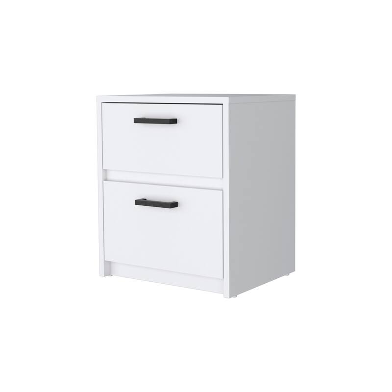 White 2-Drawer Nightstand with Metal Handles