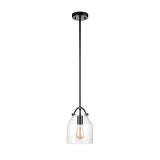 1-Light Matte Black Pendant Light with Clear Glass Shade - 7" - Bed ...