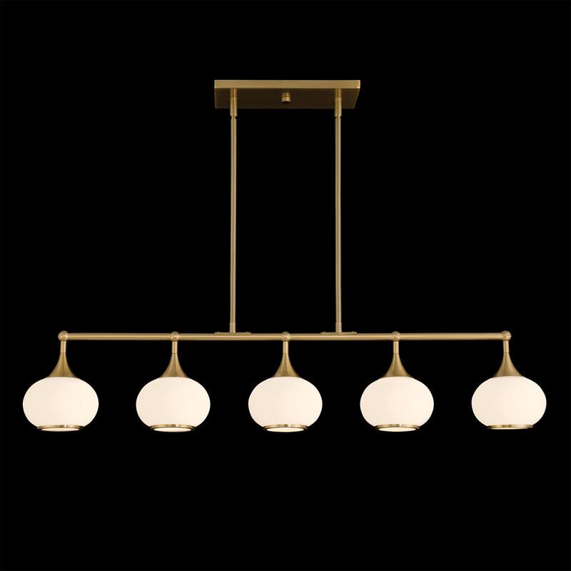Acroma 5-light Modern Linear Chandelier with Opal Glass Globe Shade Kitchen Island Light