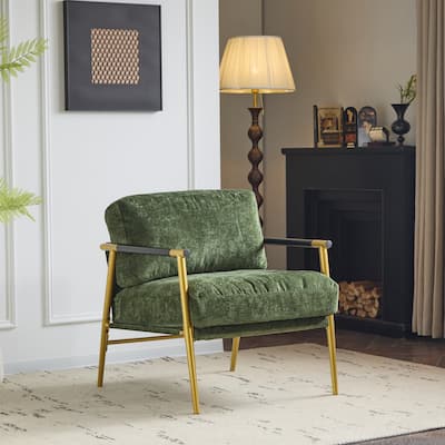 27.56" Small Upholstered Accent Chair with Gold Metal Frame