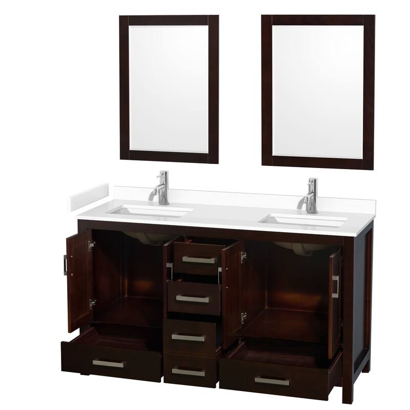 Sheffield Double Bathroom Vanity Set, Cultured Top, 24-Inch Mirrors