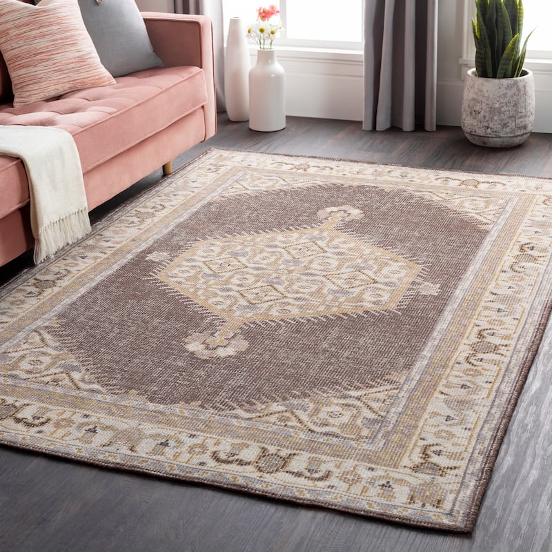 Hand-knotted Alford Boho Medallion Wool Area Rug - Brown - 5'6" x 8'6"