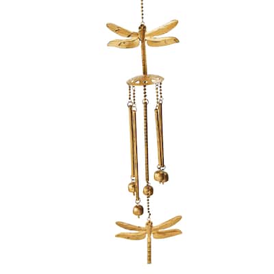 Antique Brass Dragonfly Wind Chime - Decorative Garden Bells, 36" Outdoor Accessory for Spring & Summer