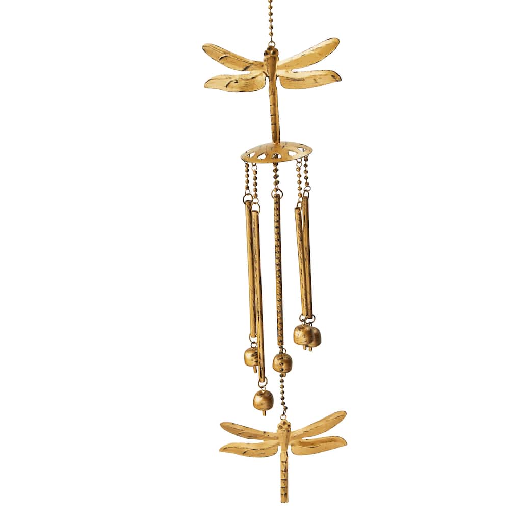 Antique Brass Dragonfly Wind Chime - Decorative Garden Bells, 36" Outdoor Accessory for Spring & Summer