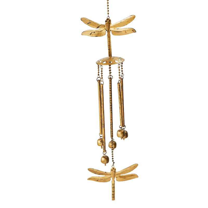 Antique Brass Dragonfly Wind Chime - Decorative Garden Bells, 36" Outdoor Accessory for Spring & Summer