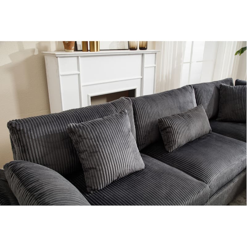 Grey 146'' Convertible 5-Seater Modular Sofa with Plush Cushions