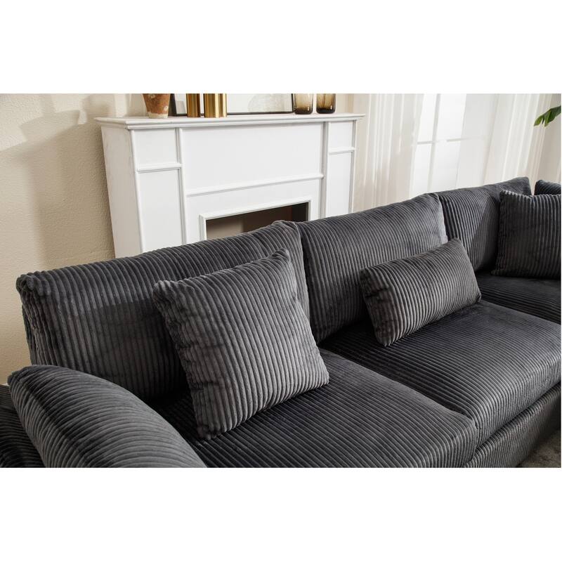 Oversized Modular Sectional Sofa Set, Corduroy Upholstered 5 - Seat Sofa, Dark Gray