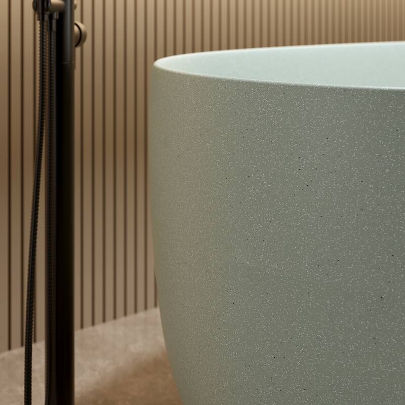 Solid Surface Freestanding Soaking Bathtub with Center Drain and Pop-up Drain, Modern Tubs with Overflow