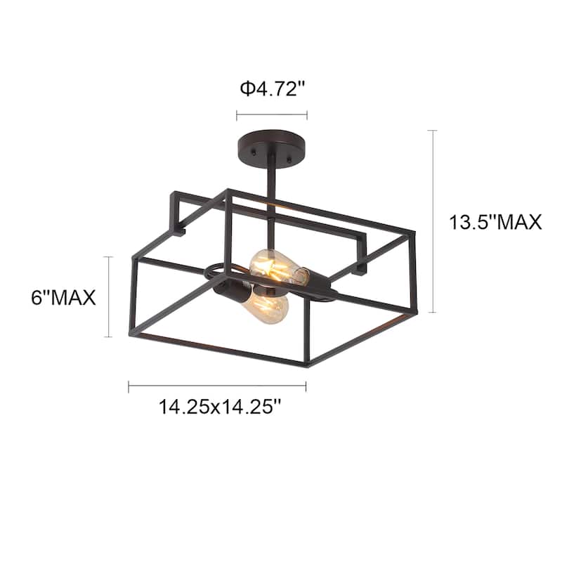2-light Matte Black Semi-Flush Mount
