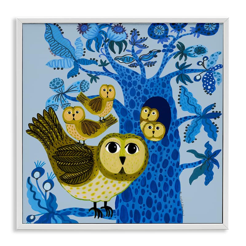 Stupell Playful Owls in Tree Framed Giclee Art Design By Kay Widdowson - 12 x 12 - White