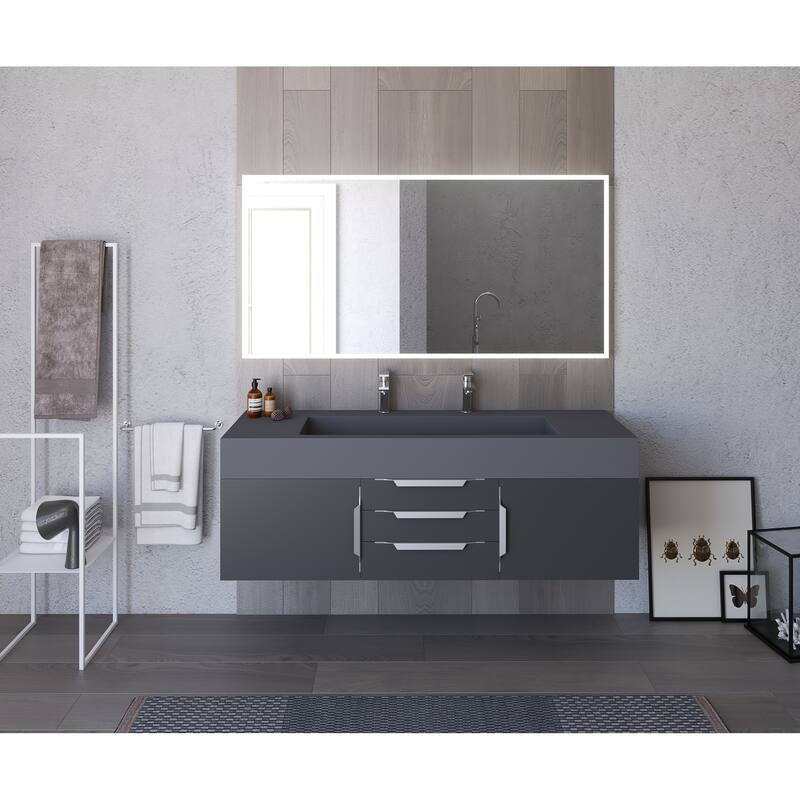 Nile 60" Wall Mounted Bathroom Vanity Set with Gray Solid Surface Top