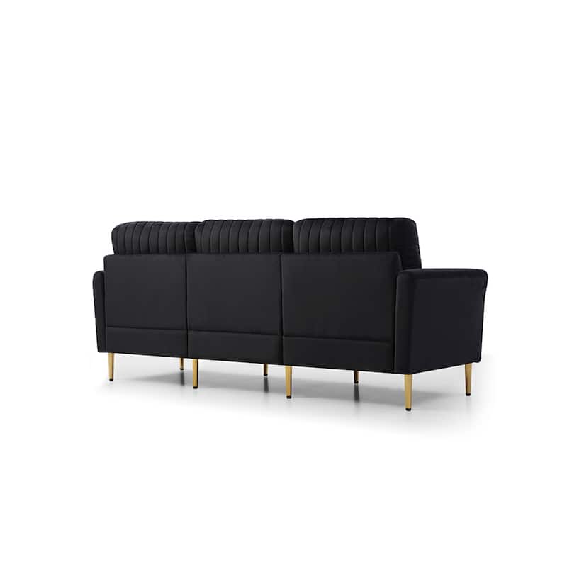3-Seat Sofa Velvet Upholstered Living Room Tufted Back Couch Sofa with Reversible Cushions and Metal Legs, Includes Pillows
