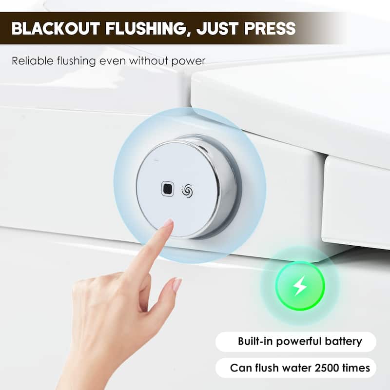 Smart Toilet with Heated Seat & Foot Sensor Flush - Tankless One-Piece Power Outage-Proof Toilet, Night Light, Soft Close Lid