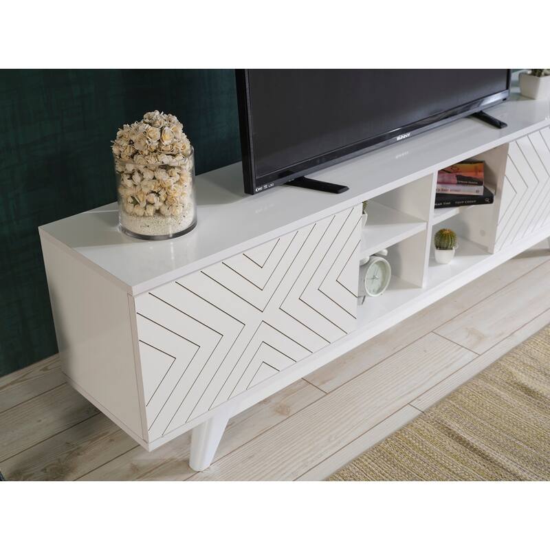 Modern 67 in. Wood TV Stand with 2 Storage Shelves and 2 Doors Fits TV's up to 70 in.