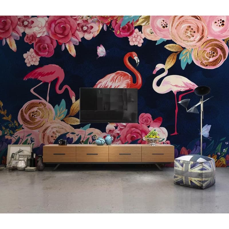 GK Wall Design Flamingo Rose Floral Pink Flower Bohemian Removable Wallpaper