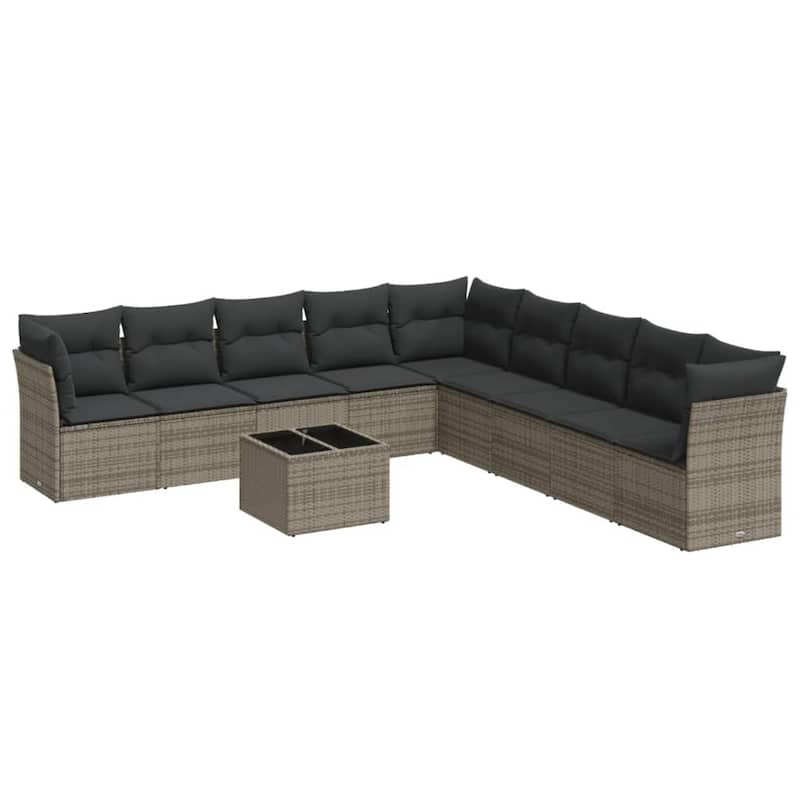 vidaXL Garden Sofa Set Grey PE Rattan 10 Piece Set Adjustable Feet - 113.8 x 24.4 x 33.5