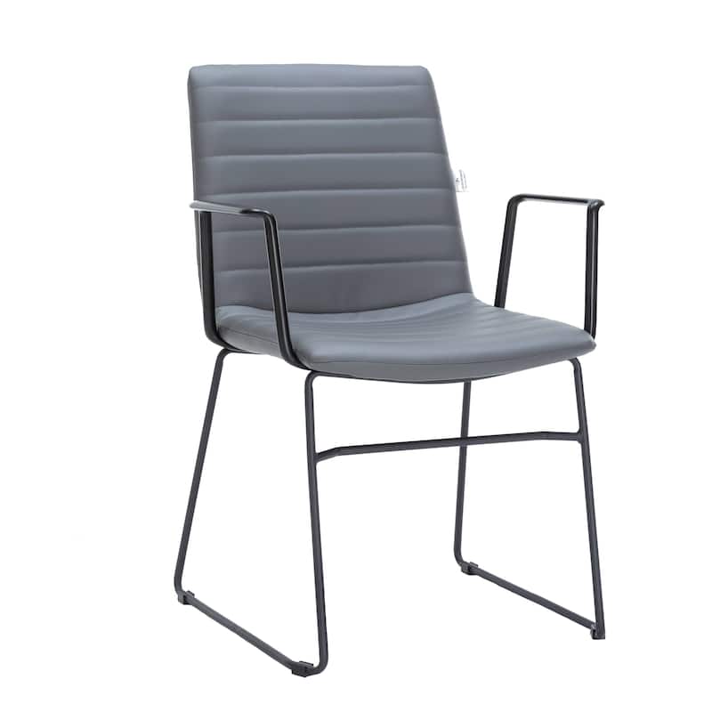 Zylar Ergonomic Guest Chair with Leather, Stainless Steel Base, High-Density Foam, Modern Design for Office or Waiting Room - Grey Leather